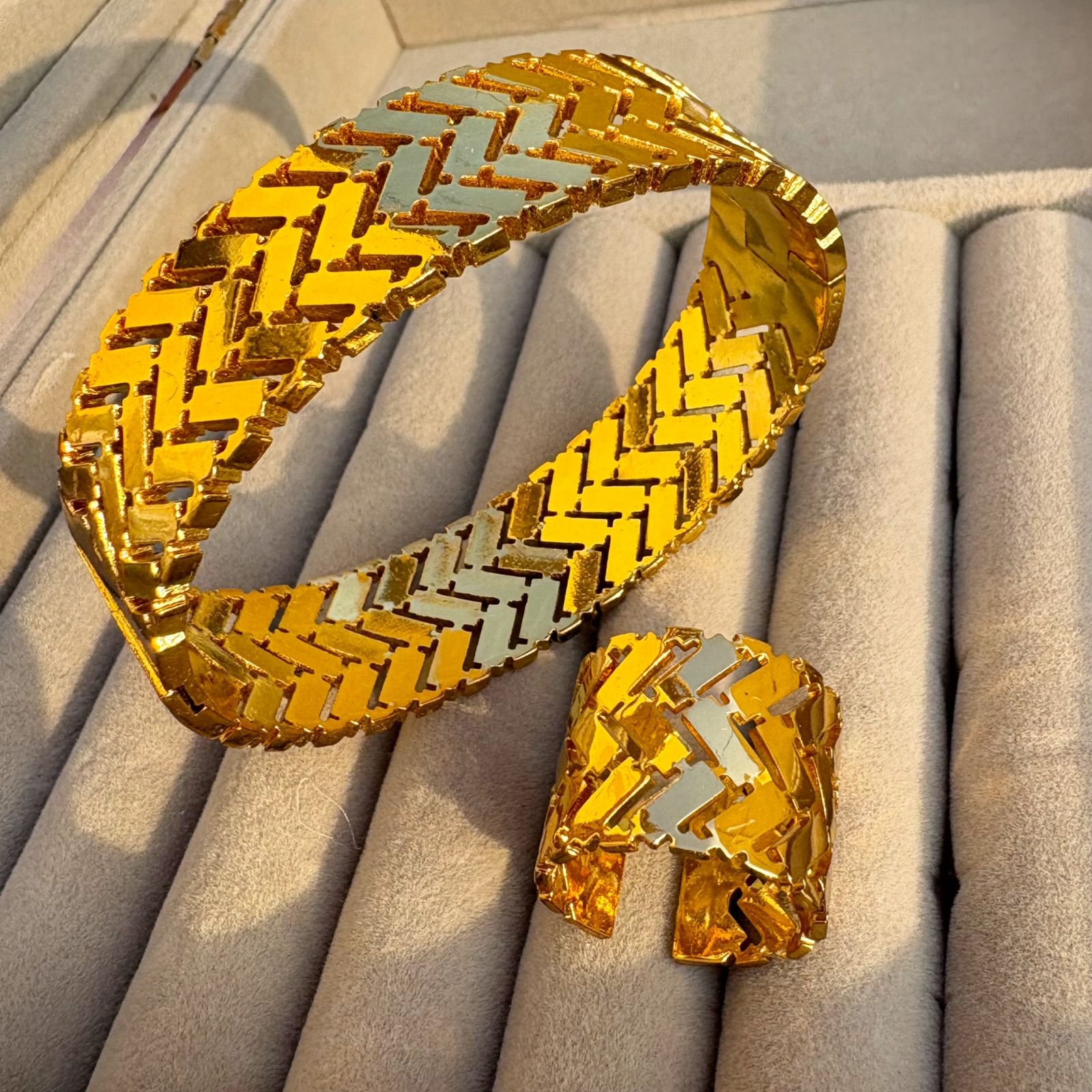 Set of 2 Geometric Bracelet - Geometric Ring (18K Gold Plated)